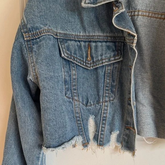 Cropped Distressed Blue Denim Jacket - Picture 2 of 8